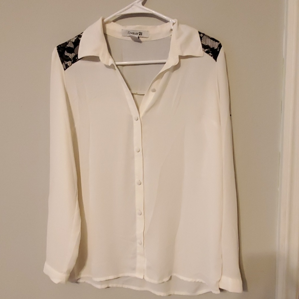 White and black lace blouse